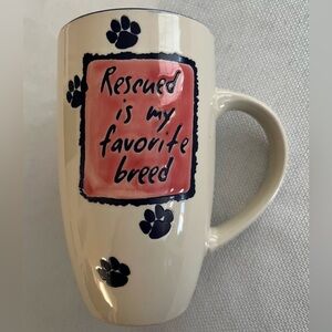 Cream Paw Print Mug - Rescued is My Favorite Breed
